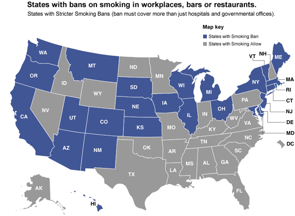 U.S. smoking ban map