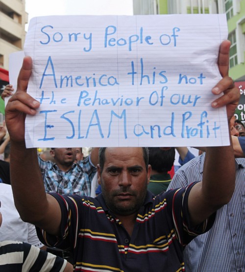 Libyan man protesting the killing of the U.S. ambassador.