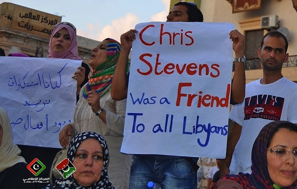 Protest sign in Libya: "Chris Stevens was a Friend to all Libyans."