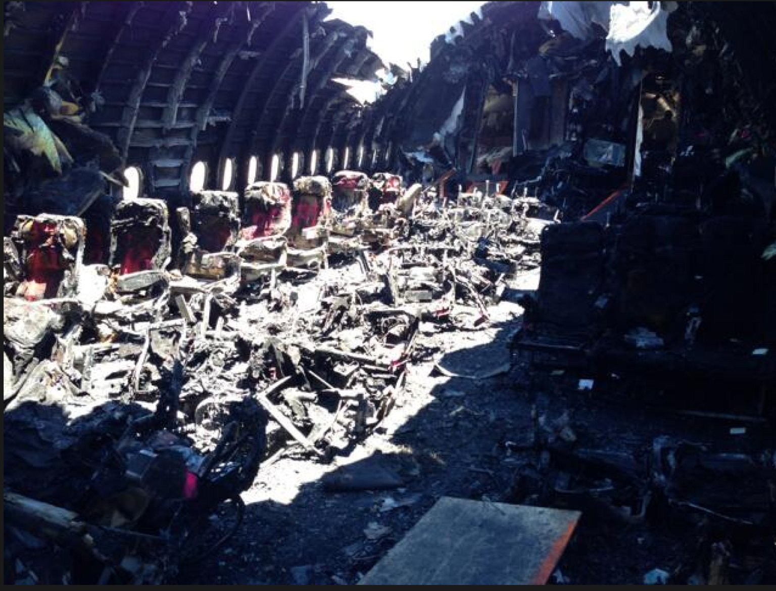 Burnt interior of Flight 214