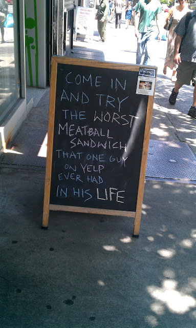 Funny Sidewalk Sign using Yelp and Social Media in text